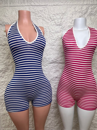 Striped Lace Up Romper