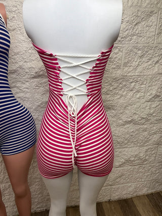 Striped Lace Up Romper