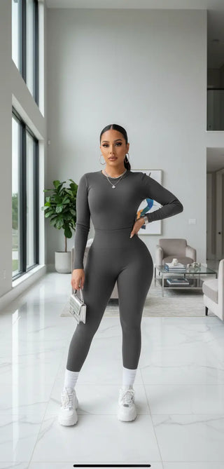 Baddie Basic Long Sleeve Set (Charcoal)